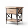 Wooden nightstand with metal frame and drawer for bedroom storage 60 x 40 x 55cm