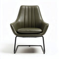 Leather accent chair with steel frame in olive green 80 x 70 x 85cm