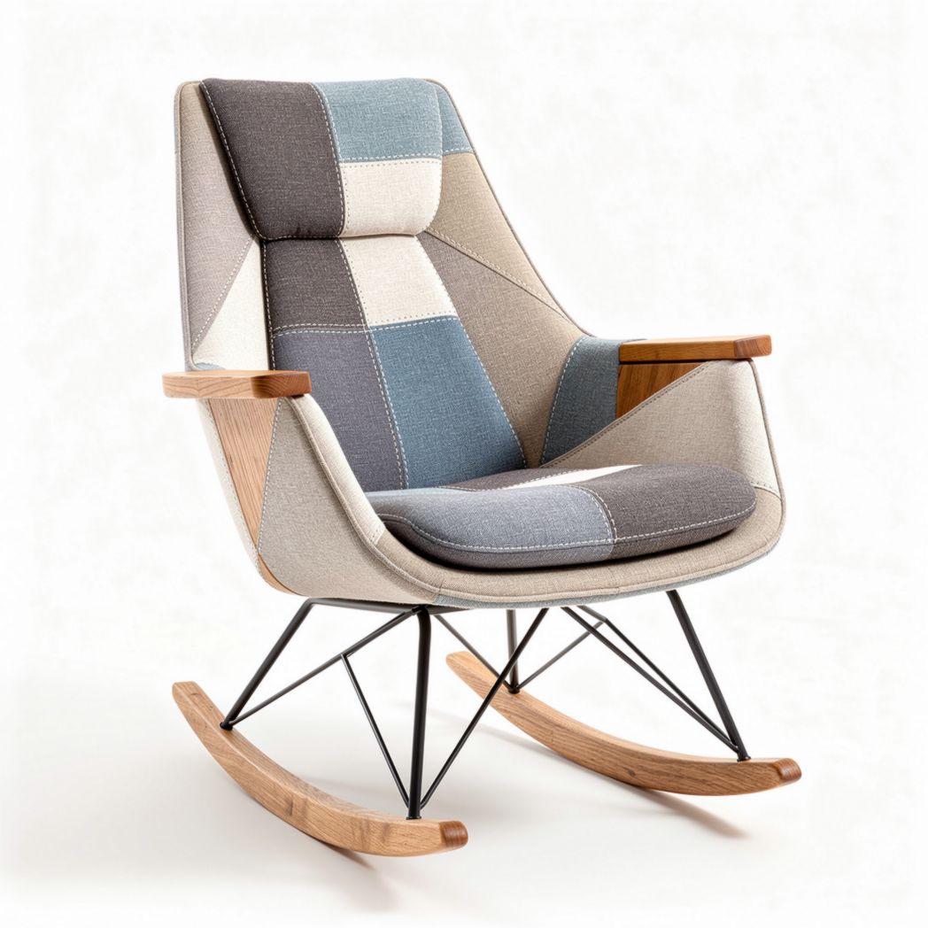 Rocking chair with fabric upholstery and wooden armrests 80 x 70 x 100cm