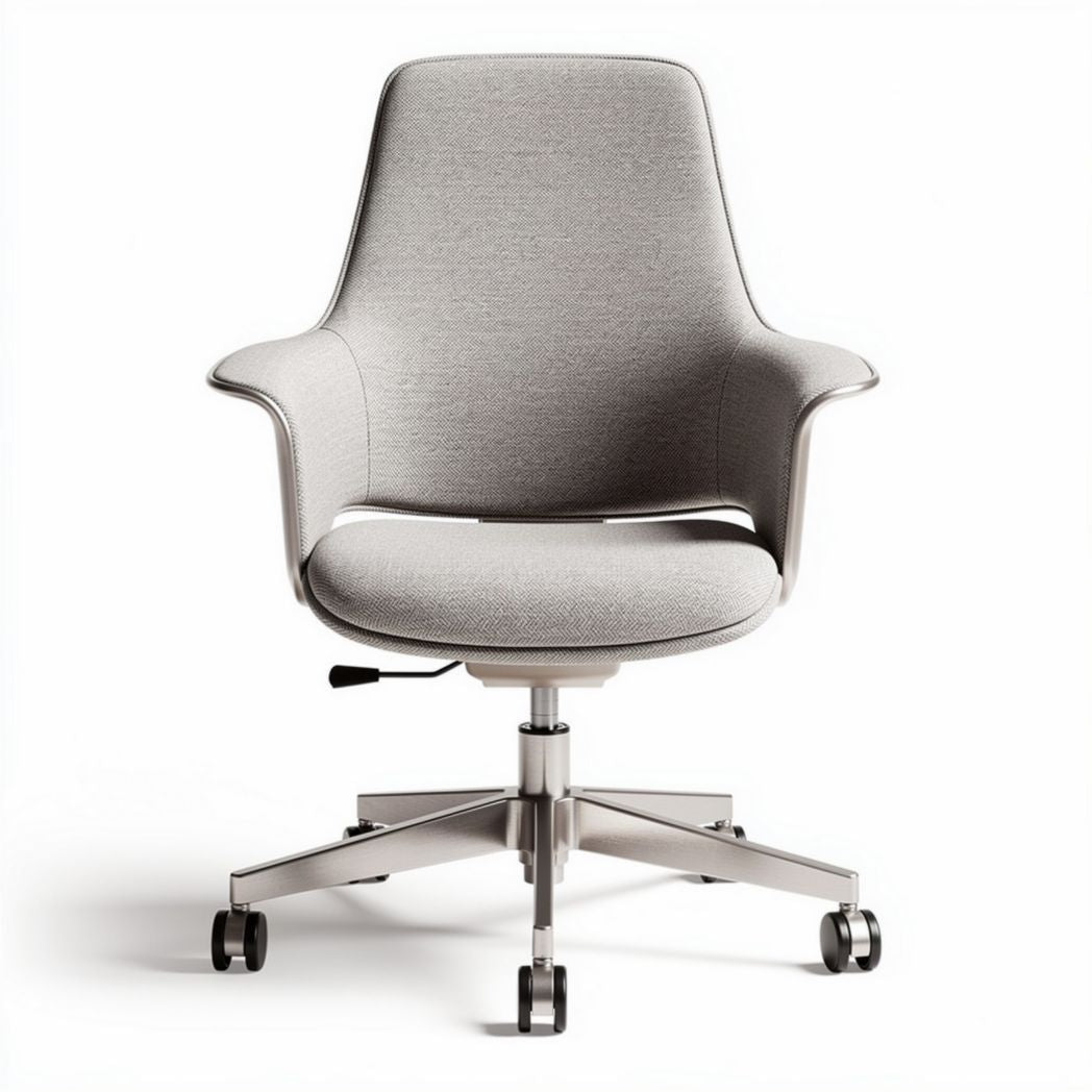 Ergonomic office chair with adjustable height and grey fabric upholstery