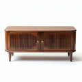 Mid-century modern wooden media console with sliding doors 48 x 16 x 24 inch