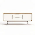 Wooden media console with storage drawers in white and natural finish 150 x 45 x 60cm