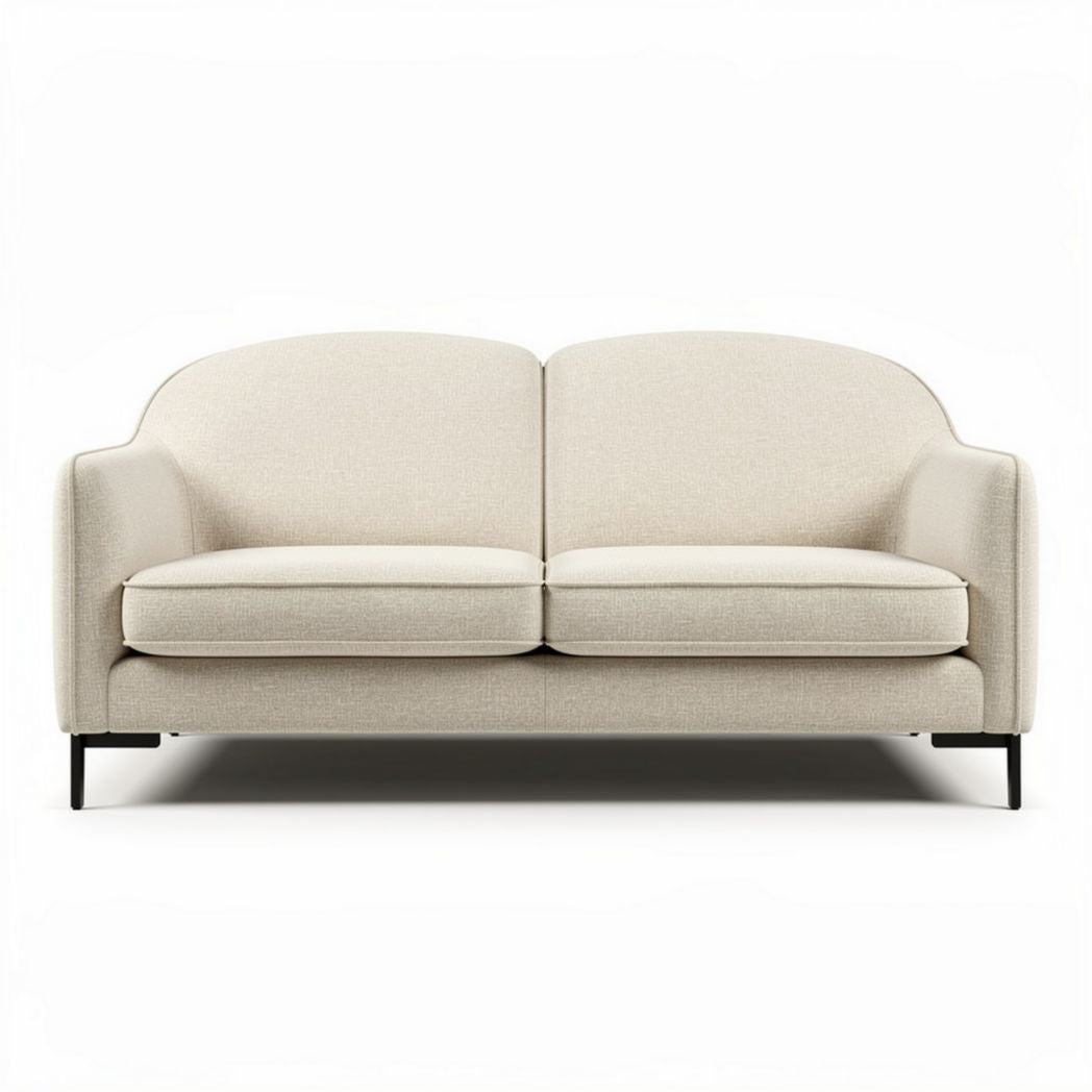 Two-seater sofa in cream fabric with metal legs approximately 180 x 80 x 85cm