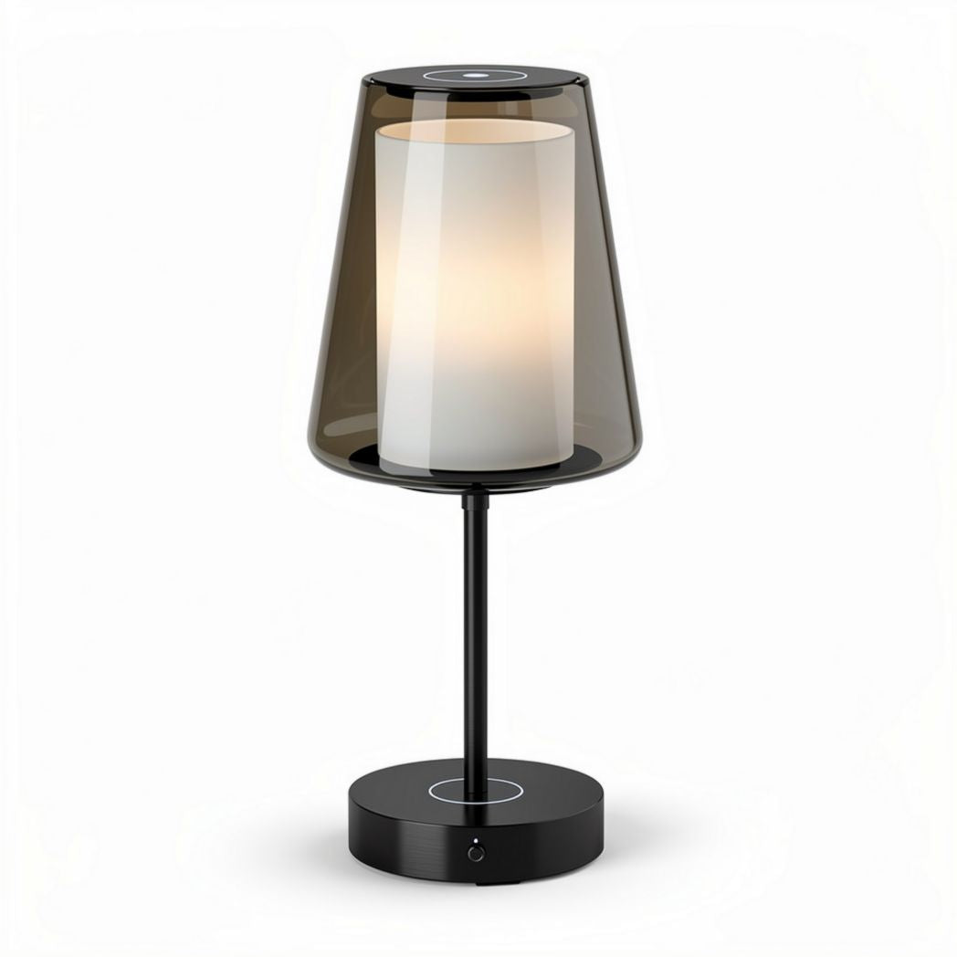 Glass and metal table lamp with modern design for home or office use