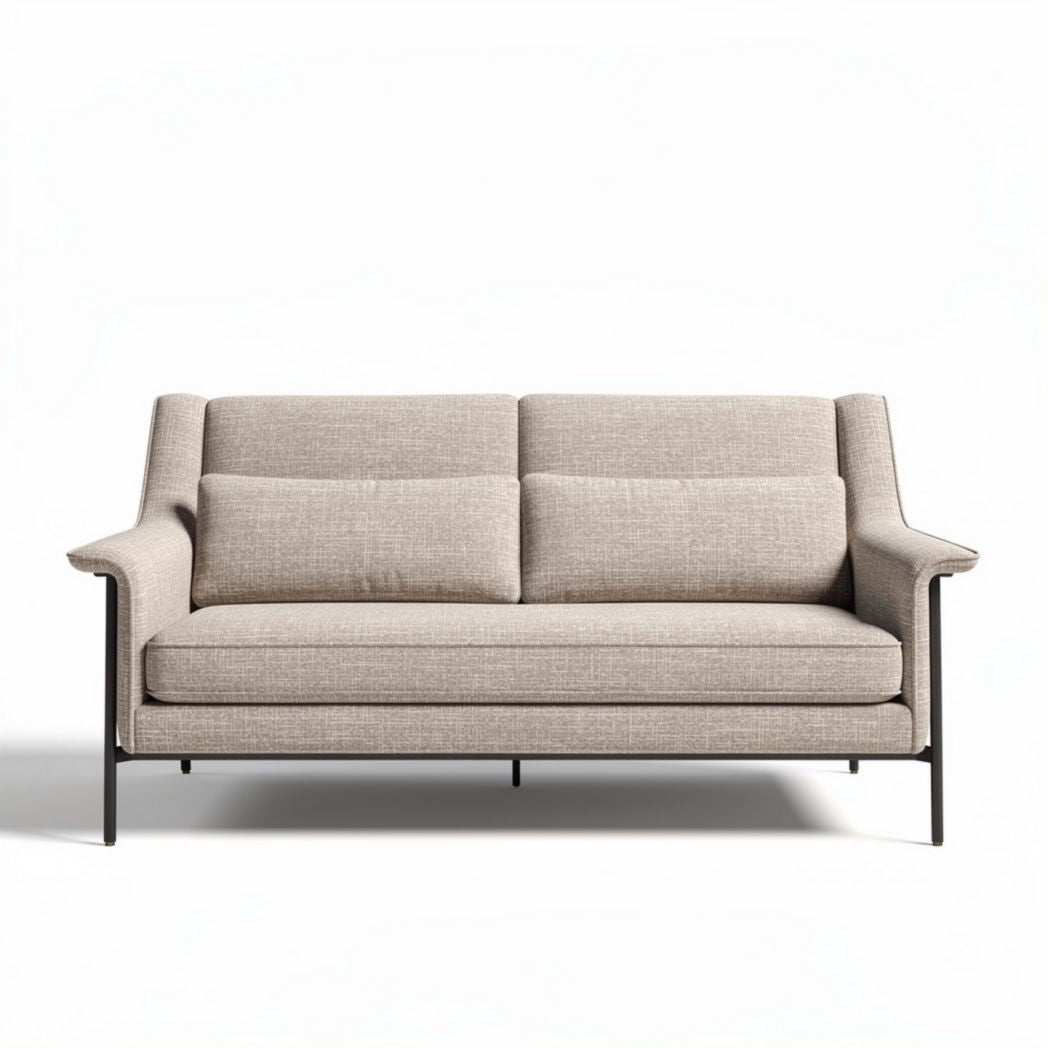 Two-seater sofa in beige fabric with metal frame dimensions 200 x 90 x 85cm