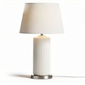 Table lamp with white fabric shade and ribbed ceramic base 25 x 25 x 45cm