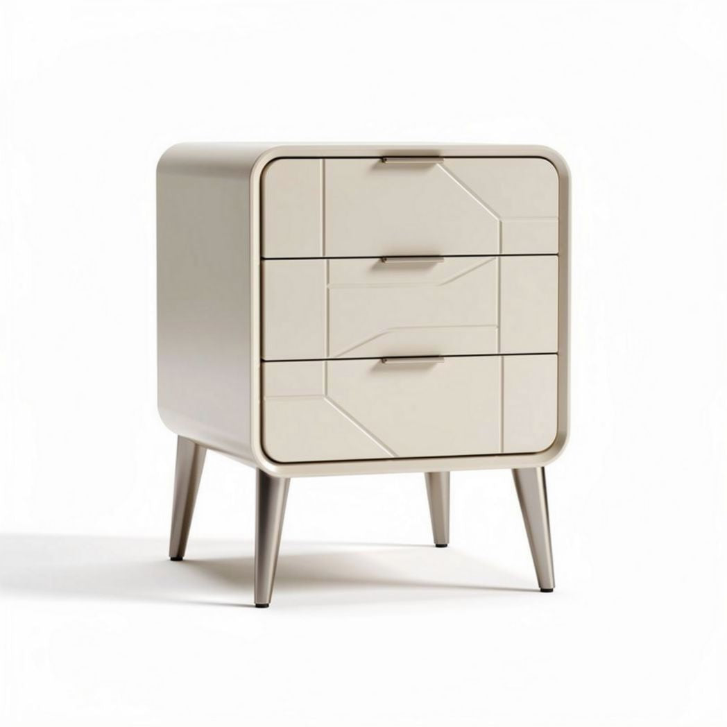 Modern three-drawer nightstand in cream finish with metal legs 45 x 40 x 50cm