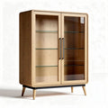 Glass display cabinet with wooden frame and adjustable shelves 90 x 45 x 130cm